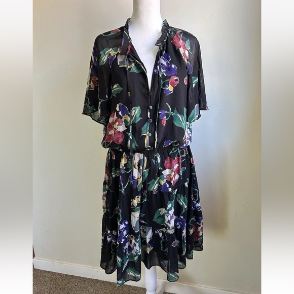 Lauren Ralph Lauren $165 Floral Crinkle Georgette Dress sz 12 Black Label NEW - Picture 16 of 16